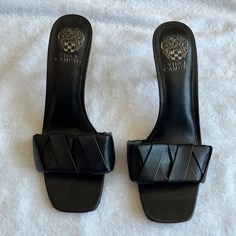 Vince Camuto Endonta Pintucked Braided Leather
Stiletto Sandal Black 9.5M